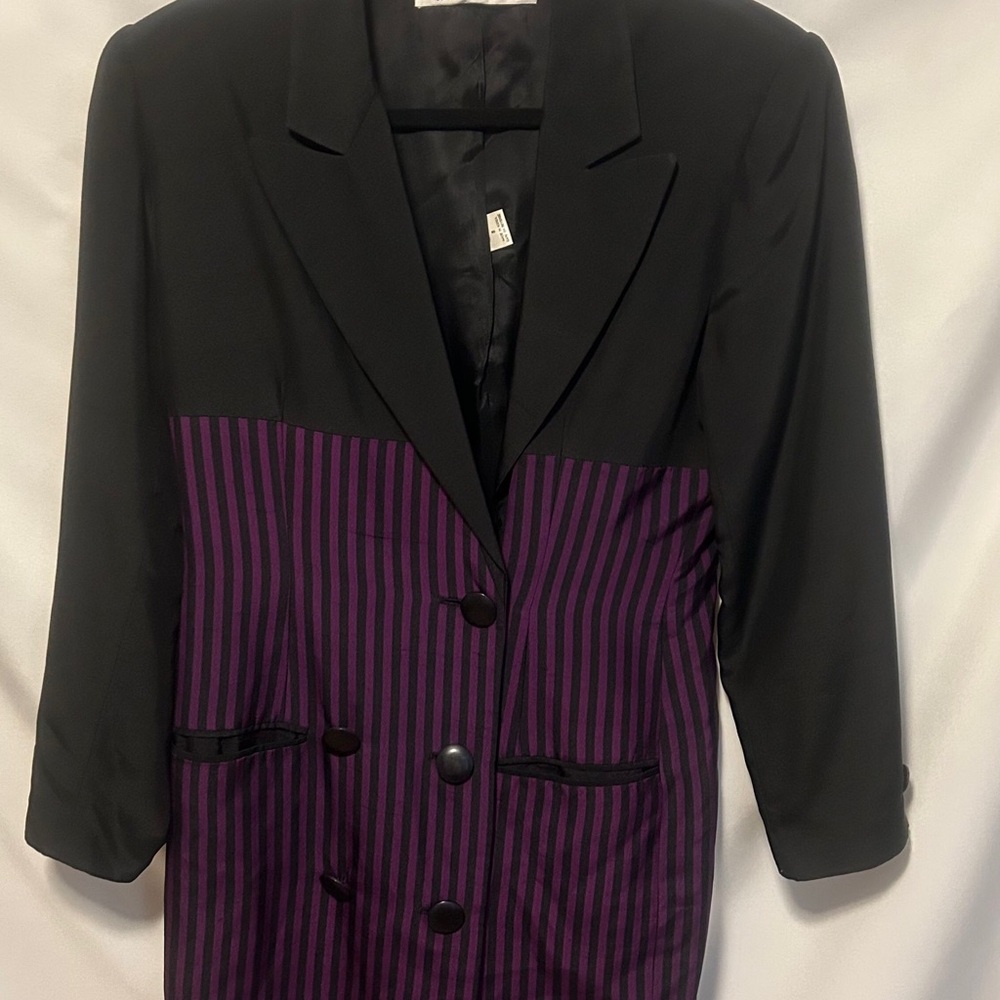 Black and Purple Striped Women's Blazer Coat
